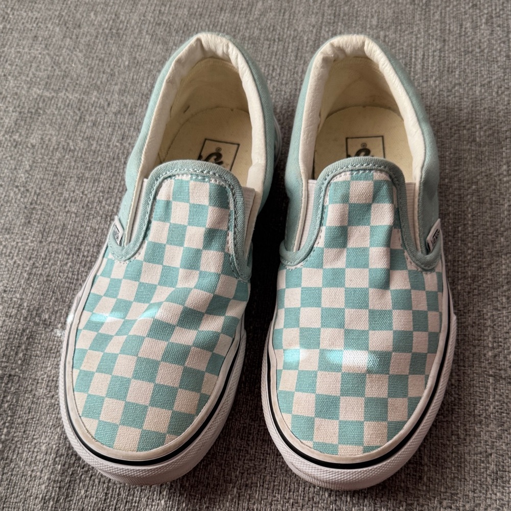 Vans Kids Checkered Slip-On Sneakers - Light Blue and White